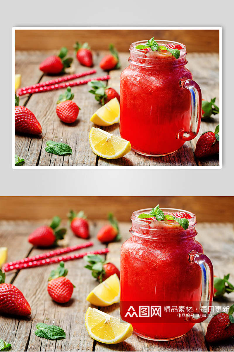 柠檬草莓鲜榨水果汁摄影图片叁素材