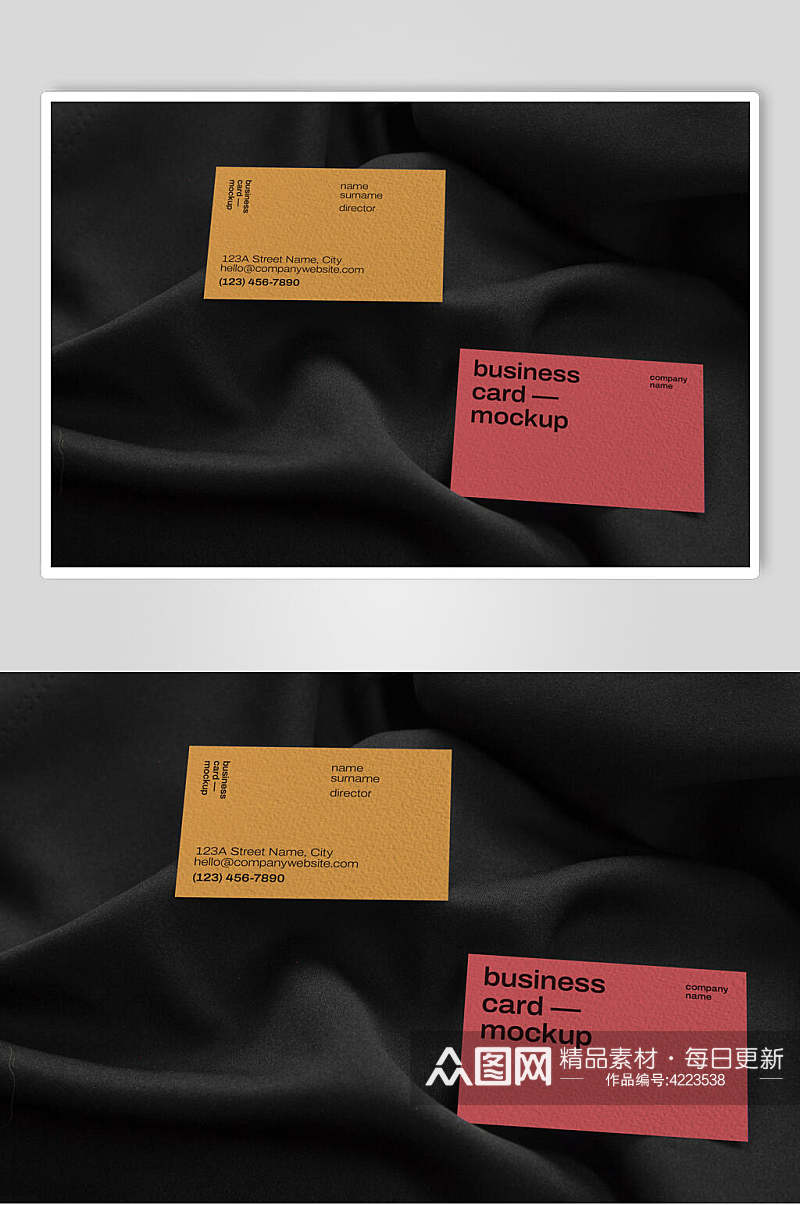 黑红黄色极简商务名片设计贴图样机素材