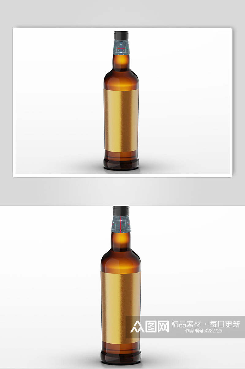反光橙色高端大气酒瓶包装贴图样机素材