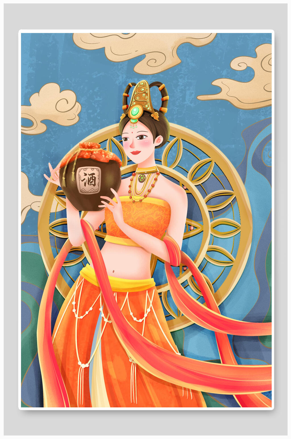 唯美高端创意祥云酒端午节插画素材
