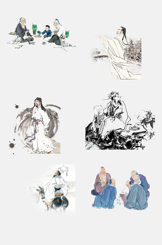 水墨中国风传统古代名人名画免抠素材