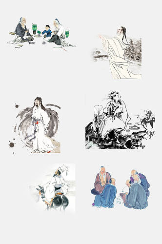 水墨中国风传统古代名人名画免抠素材