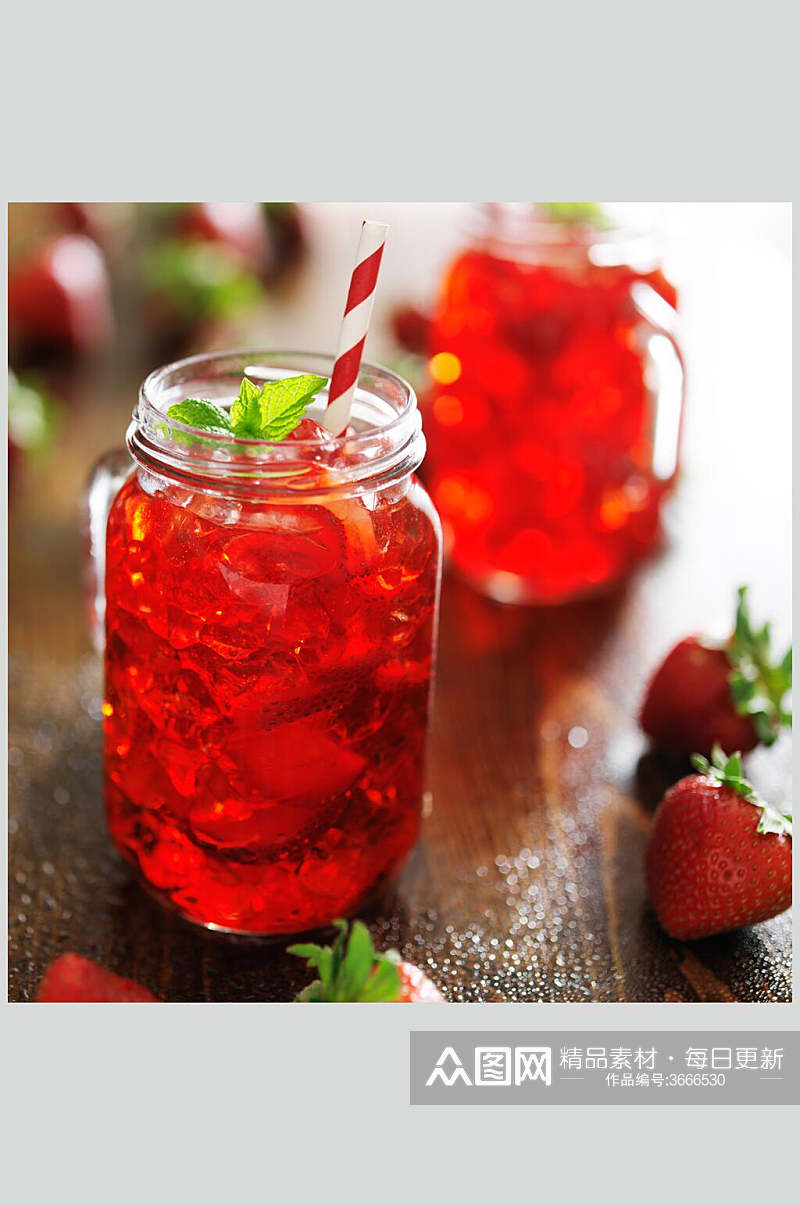 招牌草莓鲜榨水果汁摄影图片叁素材
