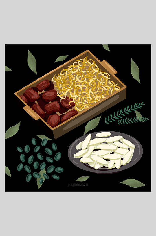 创意高端手绘中医药材插画黑绿叶子创意高端手绘中医药材插画立即下载