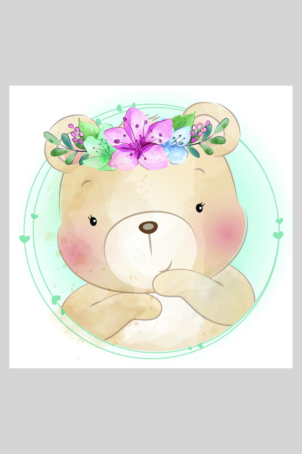 可爱花朵水彩卡通动物矢量插画素材