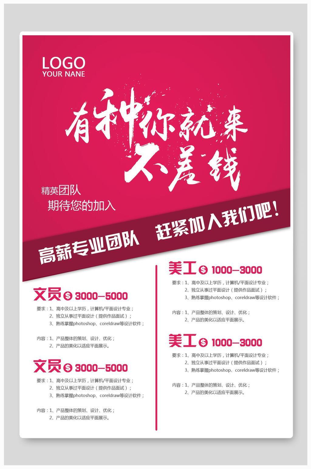 高新专业招聘海报素材