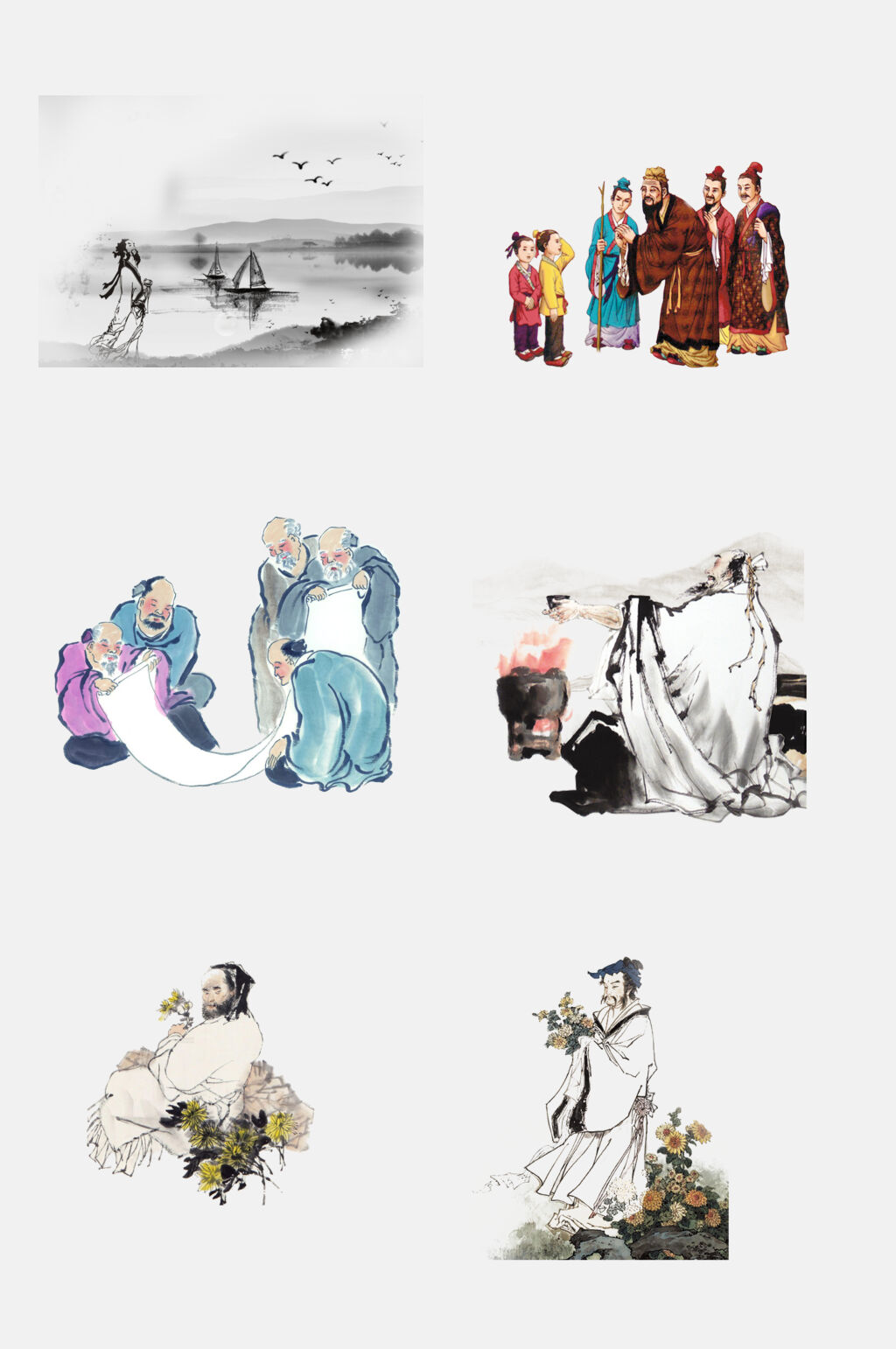 时尚水墨风传统古代名人名画免抠素材素材
