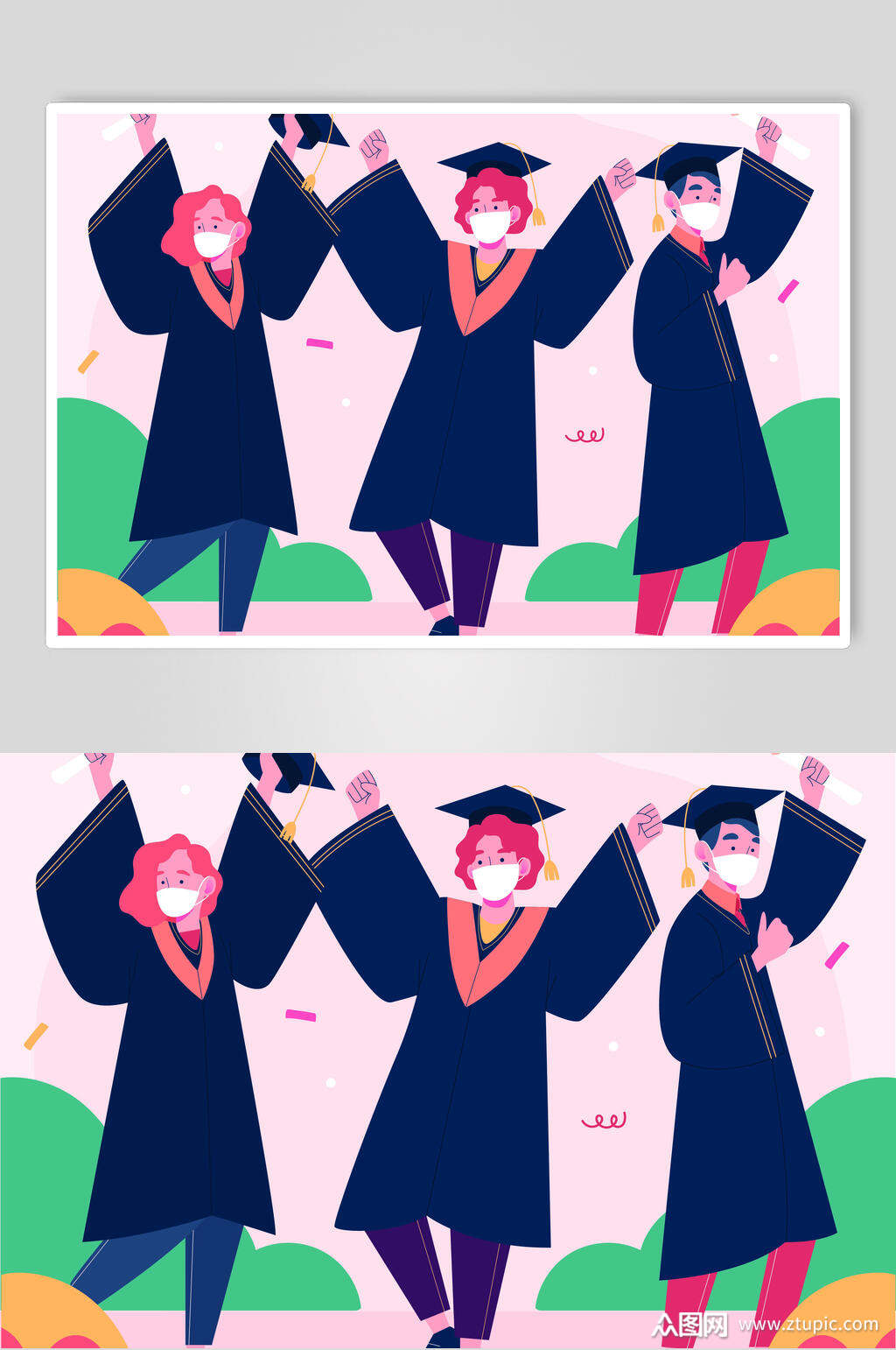 唯美卡通毕业季学士帽矢量插画素材素材