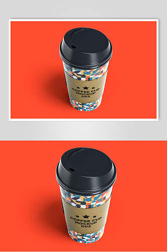 彩色英文创意咖啡奶茶杯贴图样机