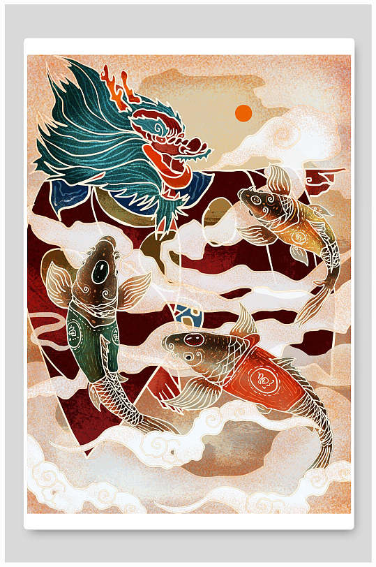 橙色手绘创意高端国潮风中国风插画