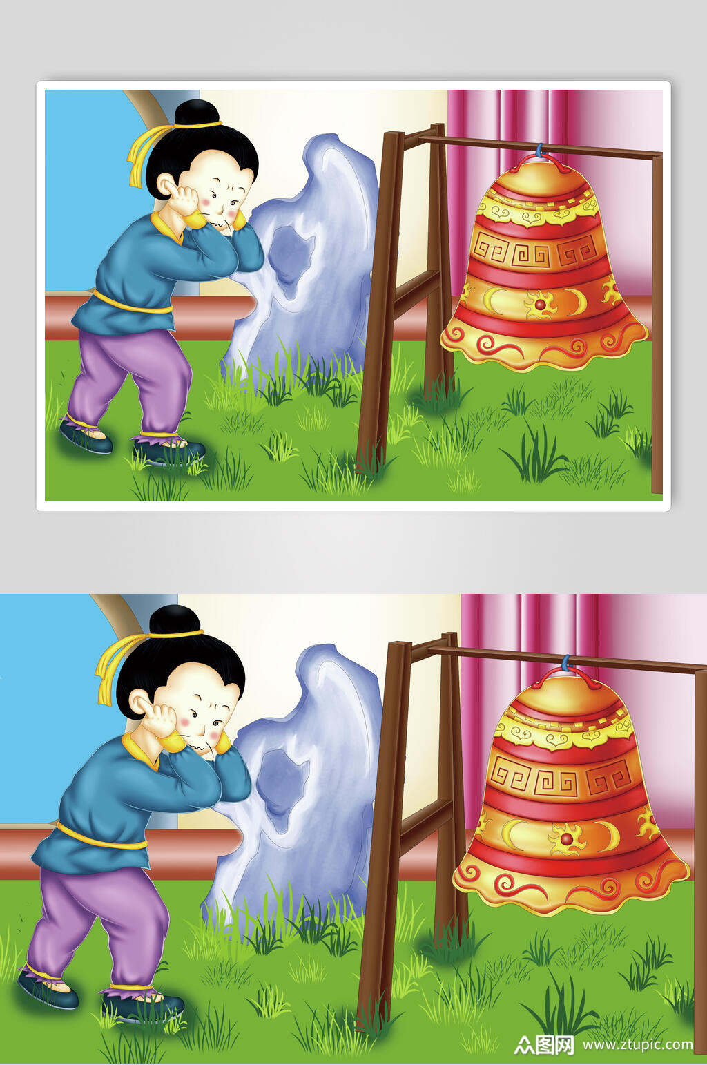 掩耳盗铃古代成语故事插画素材