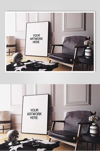 相框英文椅子创意室内装饰画样机