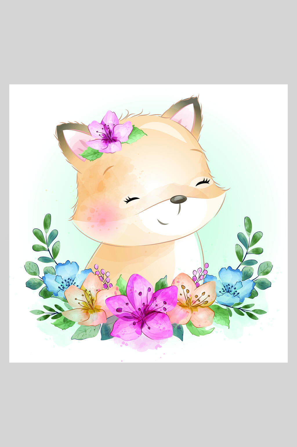 创意大气花朵水彩卡通动物矢量插画素材