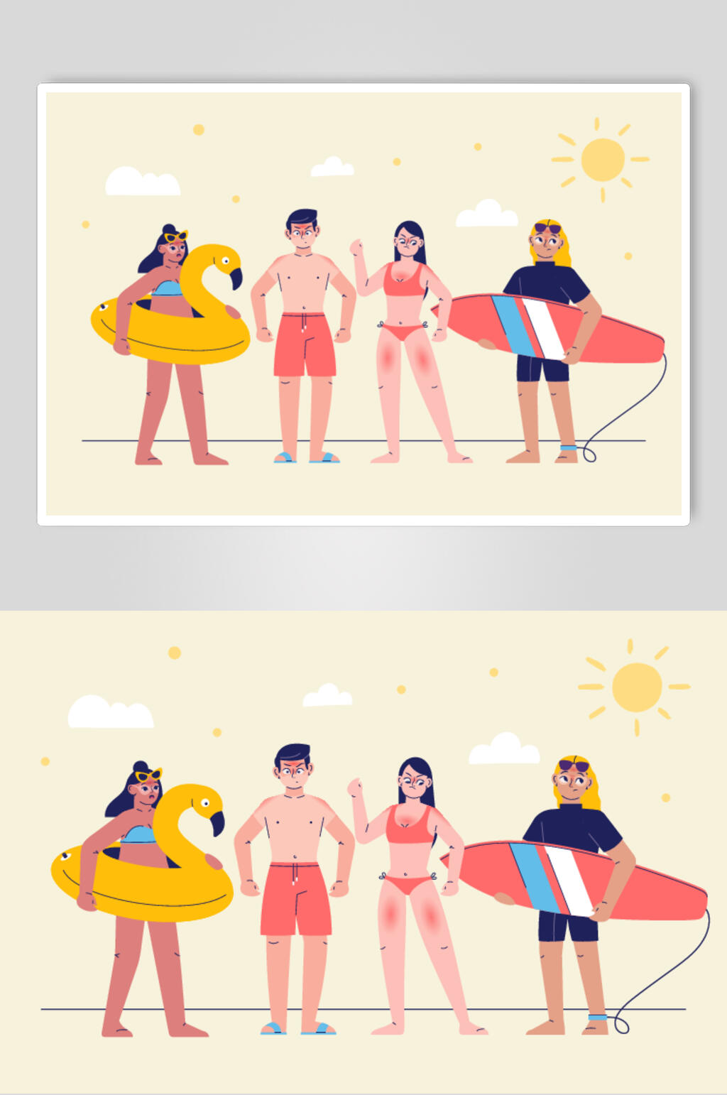 游泳圈男女夏季扁平化人物矢量素材素材