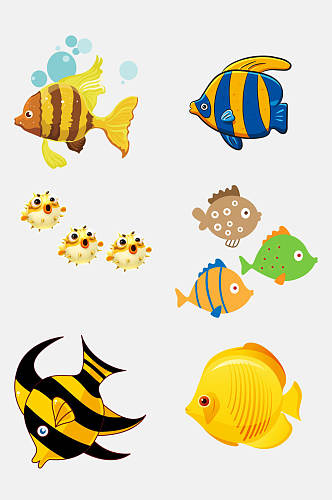 清新彩色卡通可爱鱼类免抠素材