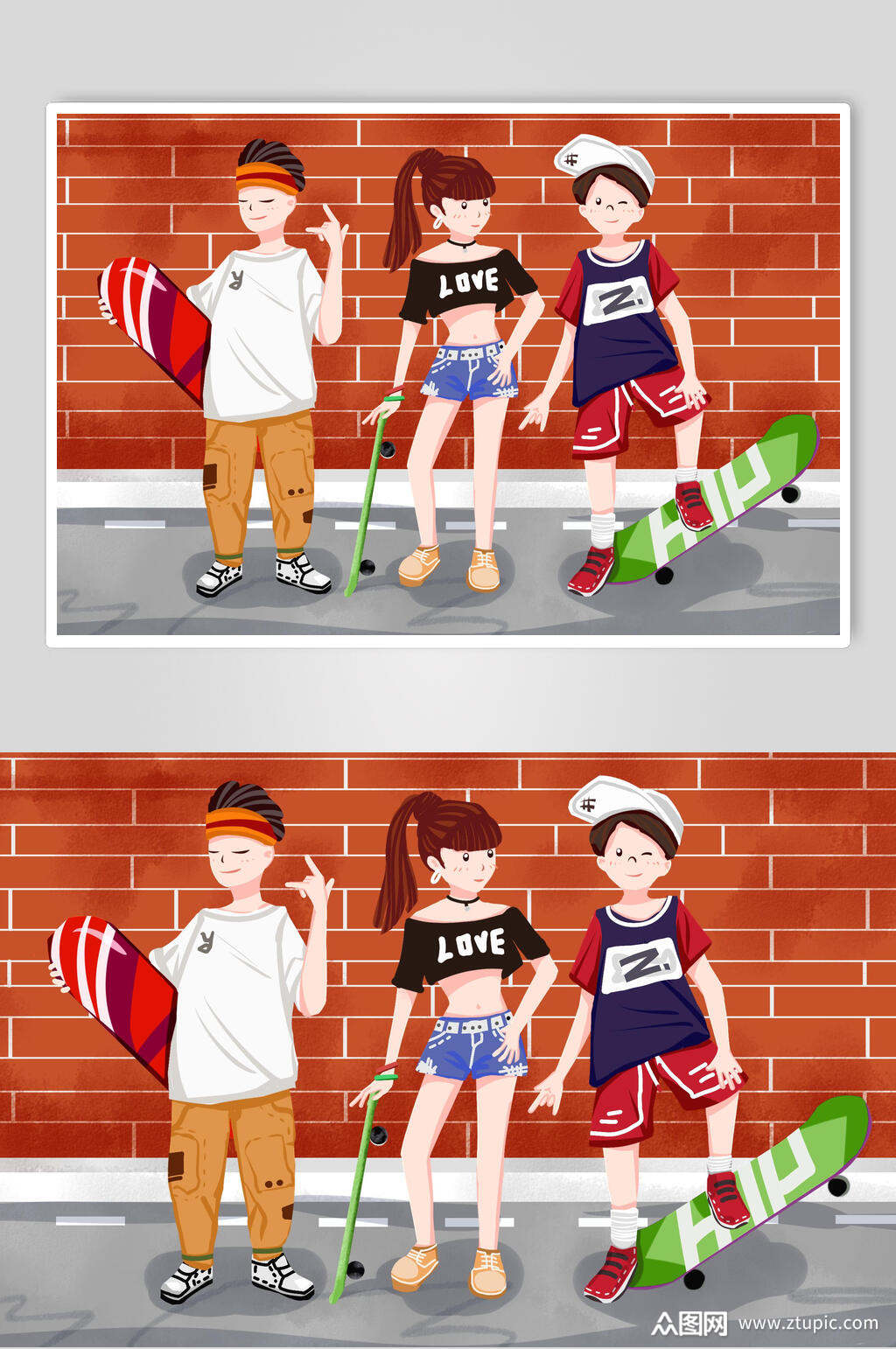 创意滑板街头嘻哈插画素材