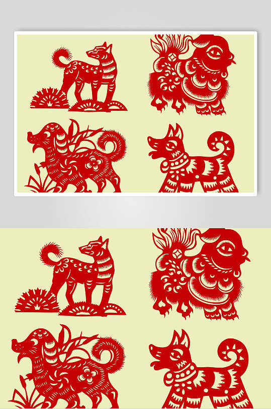 生肖狗十二生肖剪纸矢量素材