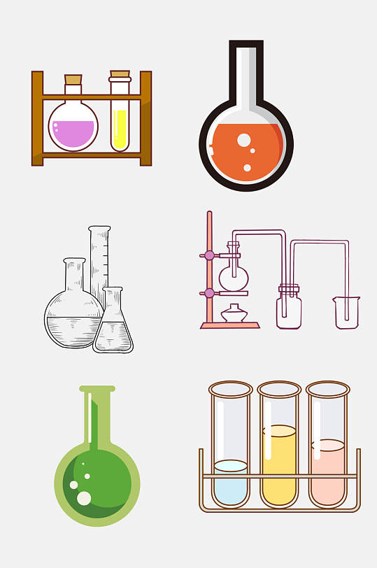 橙绿架子卡通科学化学用具免抠素材
