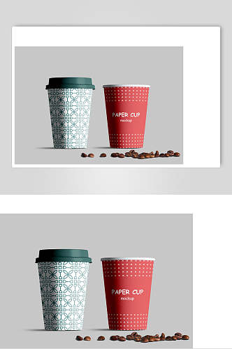 红绿创意豆子咖啡奶茶杯贴图样机