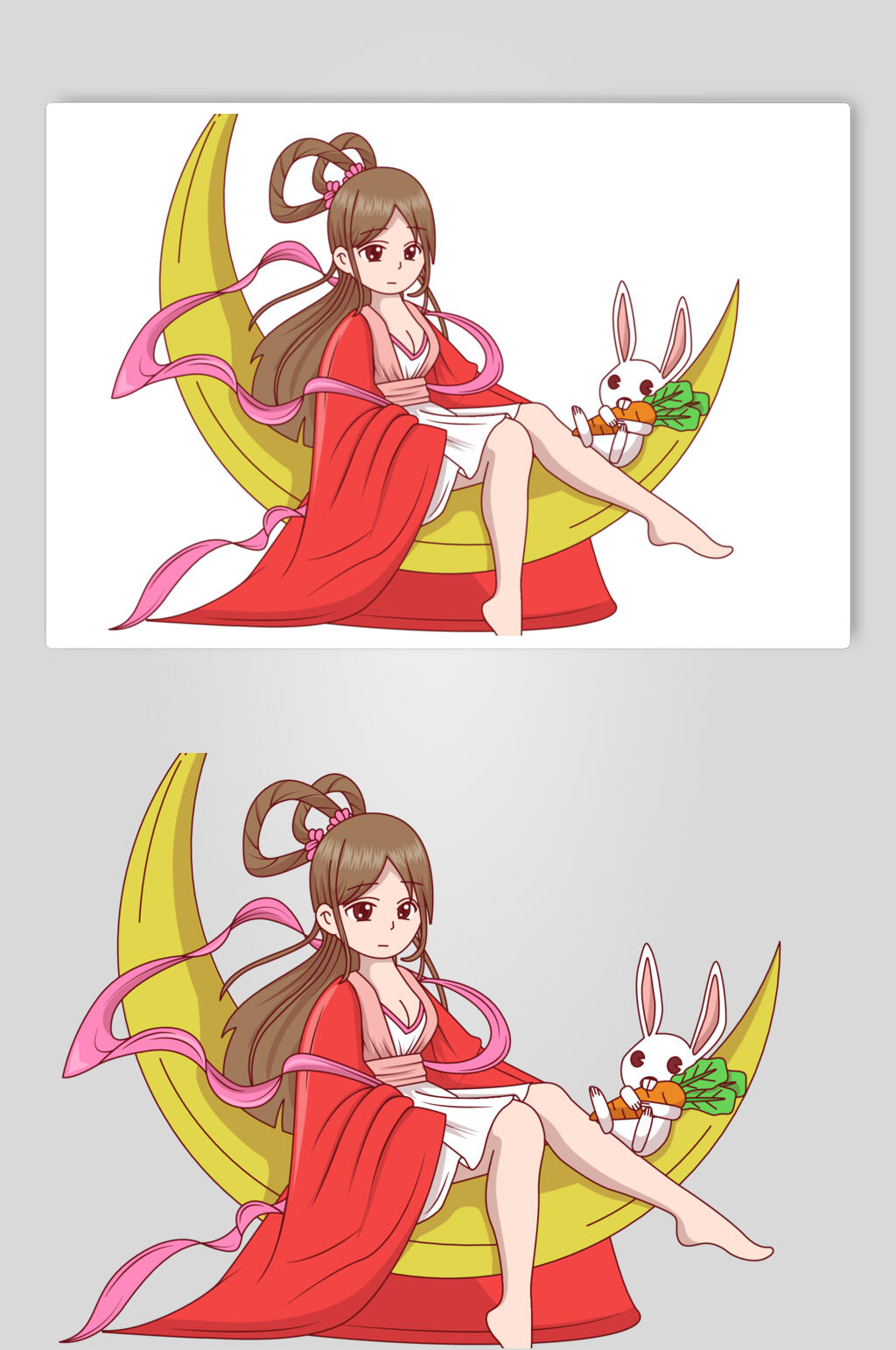 月亮嫦娥中秋玉兔插画矢量素材素材