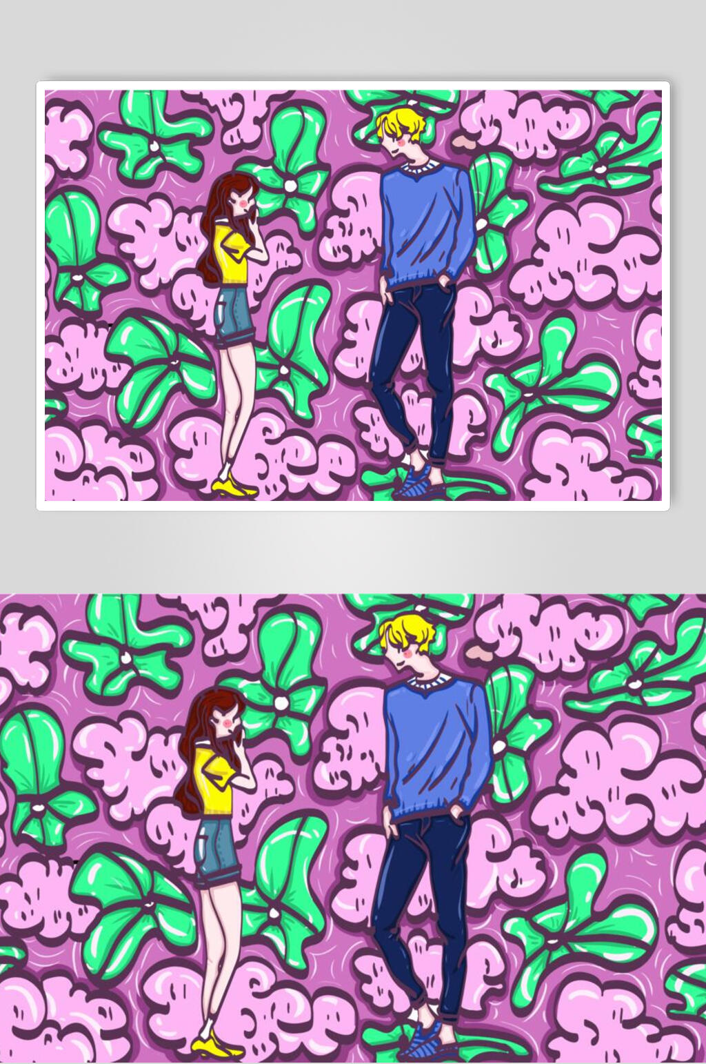 高端时尚创意情侣街头嘻哈插画素材