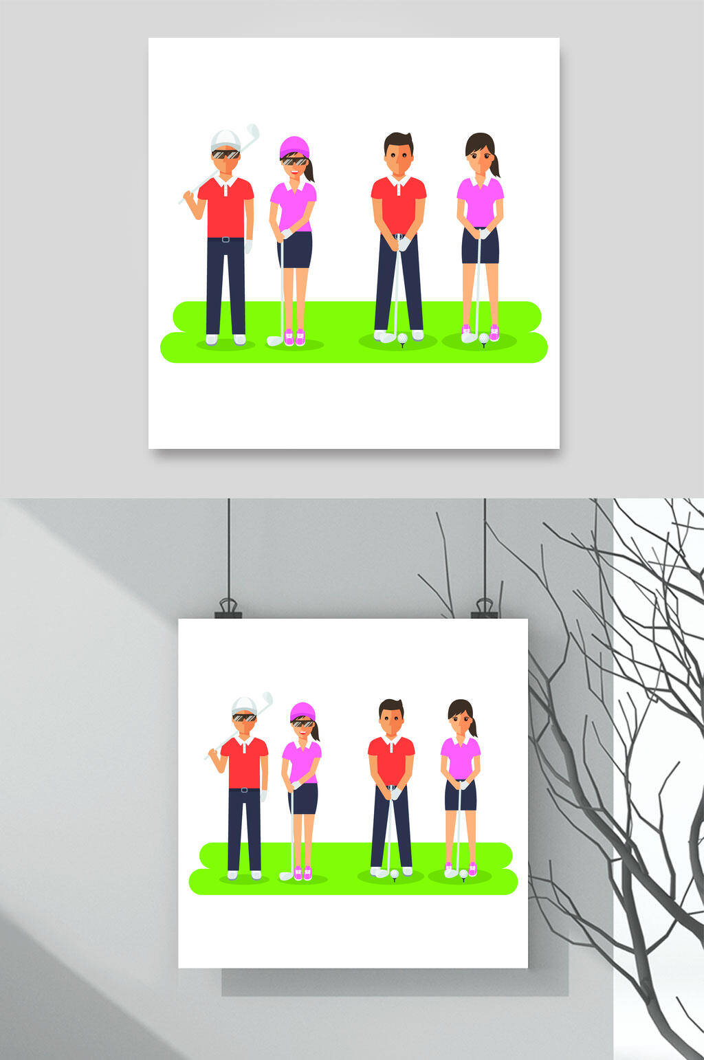 红色扁平化男女体育运动插画矢量素材素材