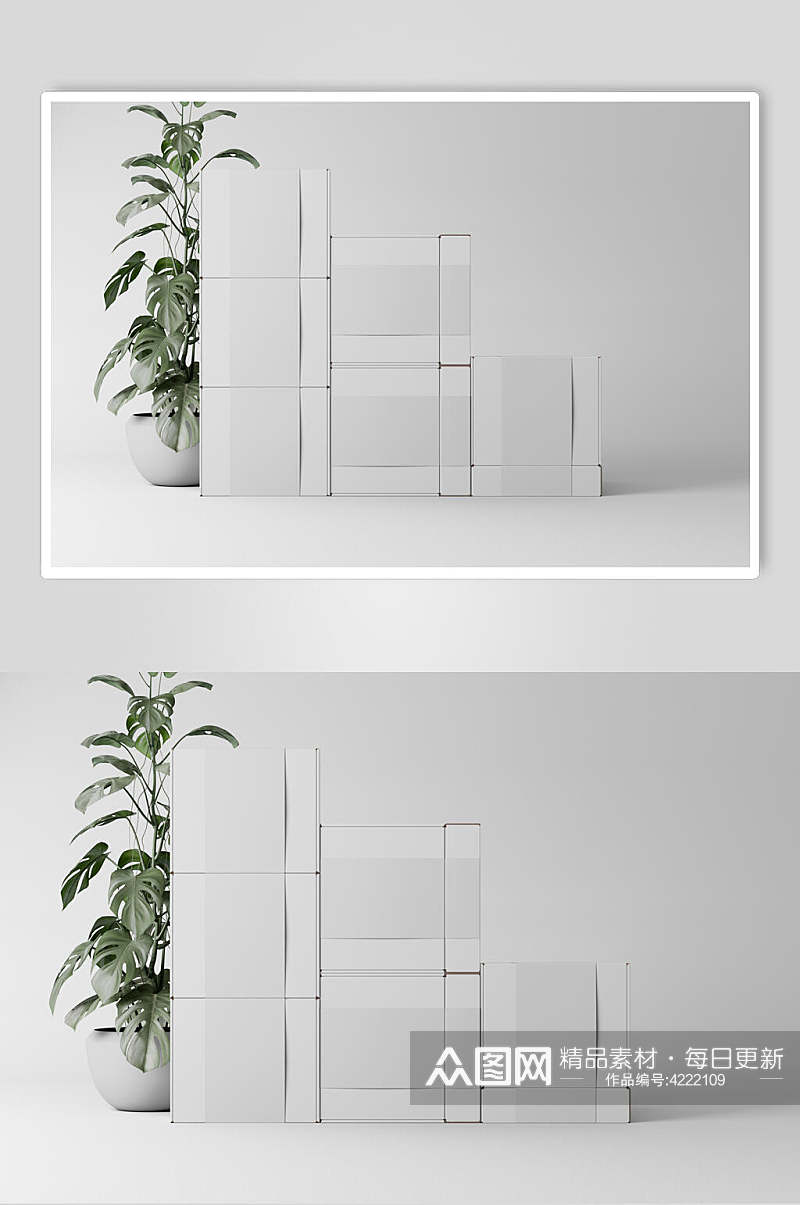 植物盒子创意大气白膜盒子场景样机素材