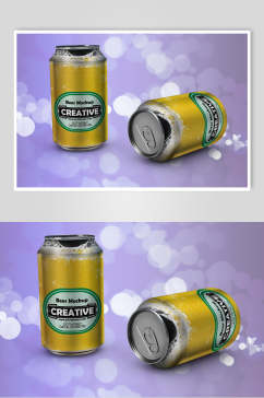 紫色朦胧创意大气瓶子黄易拉罐样机