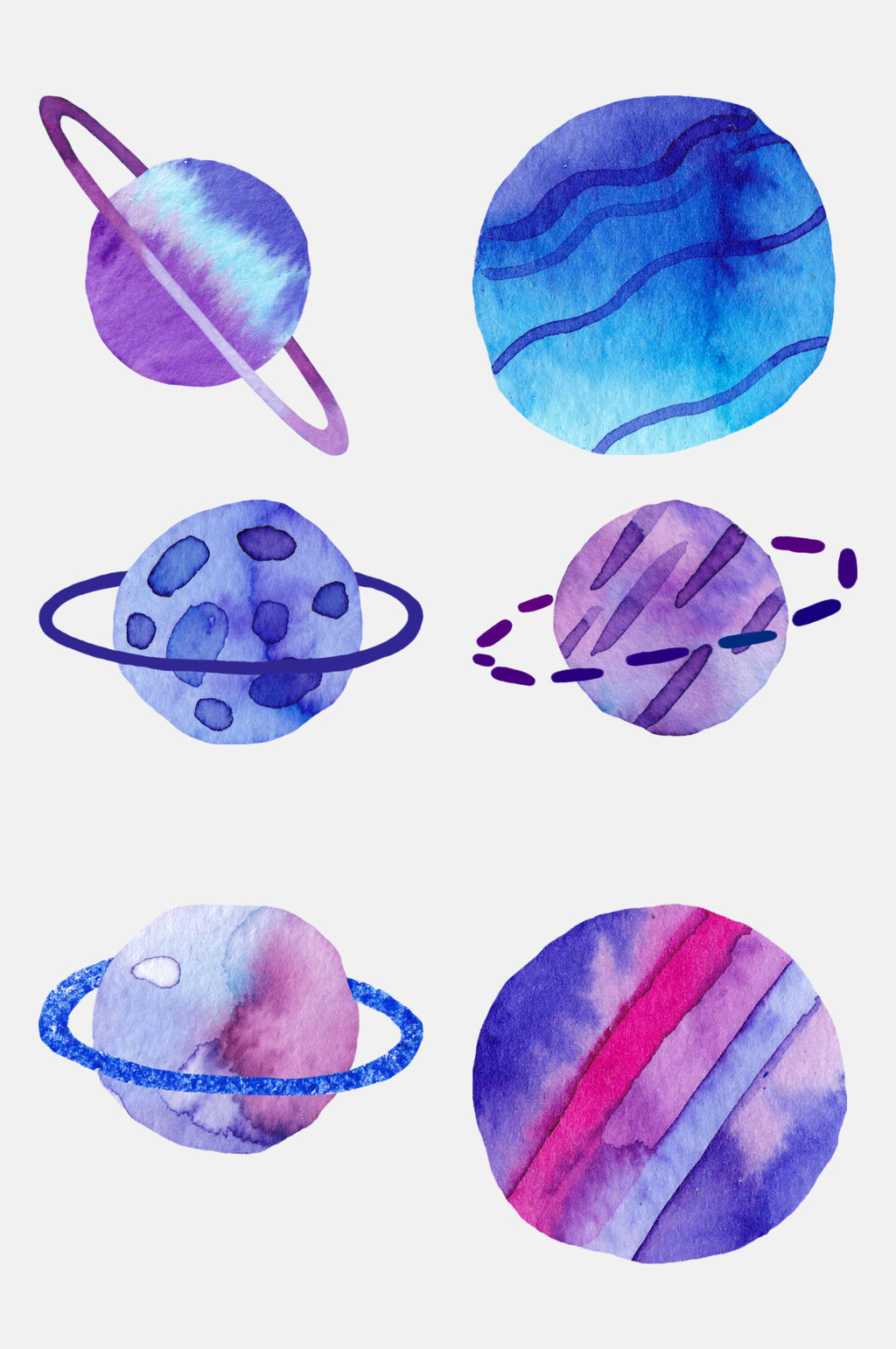 时尚星球水彩紫色梦幻宇宙星球设计元素素材