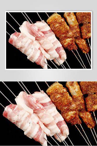 五花肉烤肉串美食高清图片