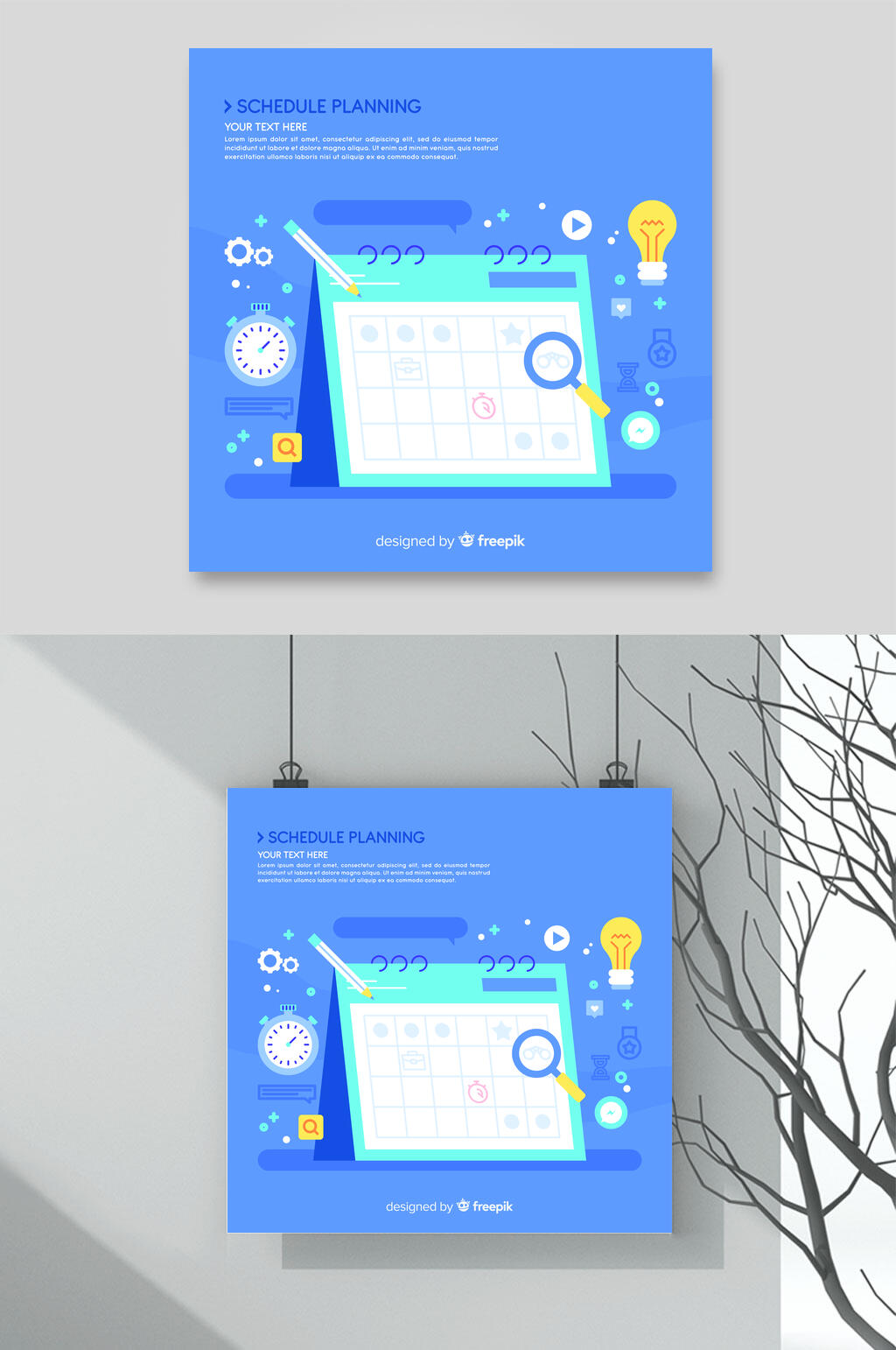 蓝色创意灯泡卡通计划表矢量素材素材