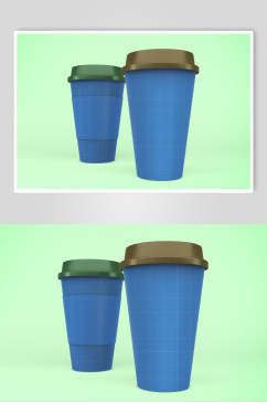 杯子蓝绿创意咖啡奶茶杯贴图样机
