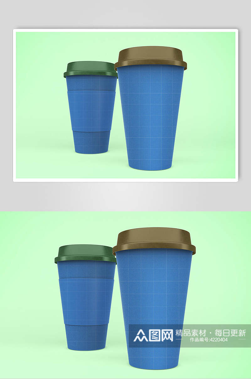 杯子蓝绿创意咖啡奶茶杯贴图样机素材