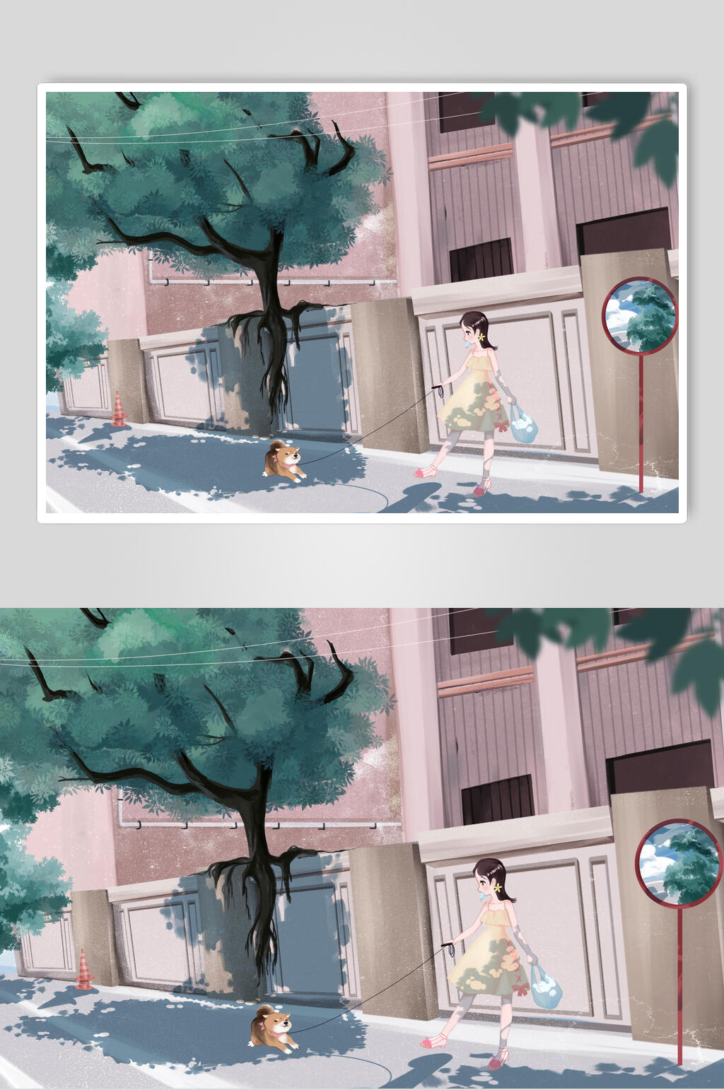 手绘创意大气建筑街头嘻哈插画素材
