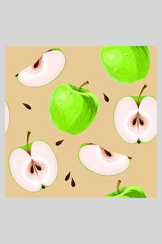 青苹果内核简约手绘水果插画背景矢量素材