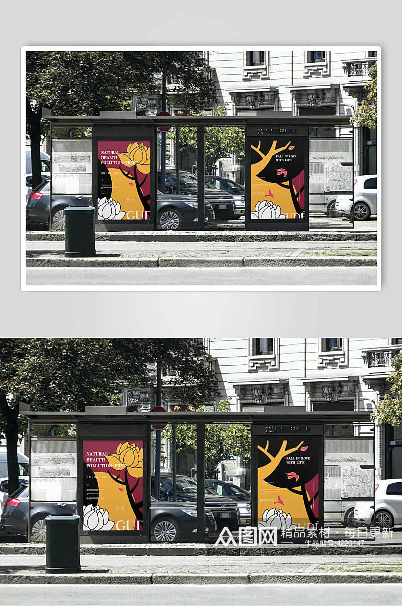 时尚手绘花朵地铁公交广告牌样机素材