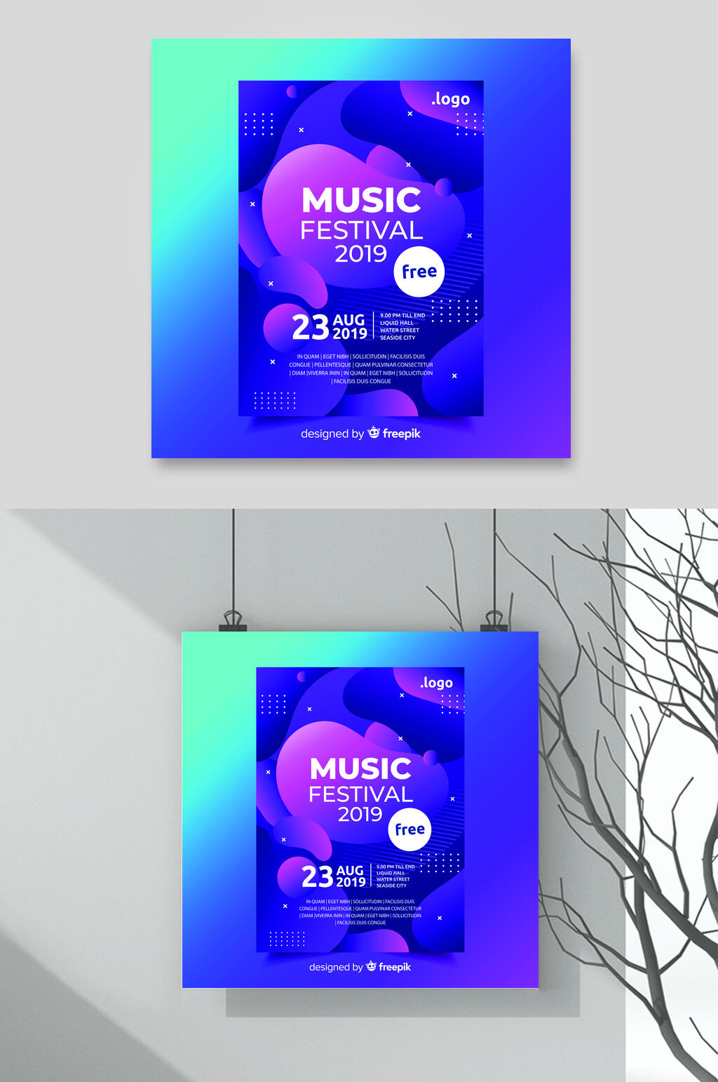 蓝色渐变英文创意潮流音乐海报矢量素材素材