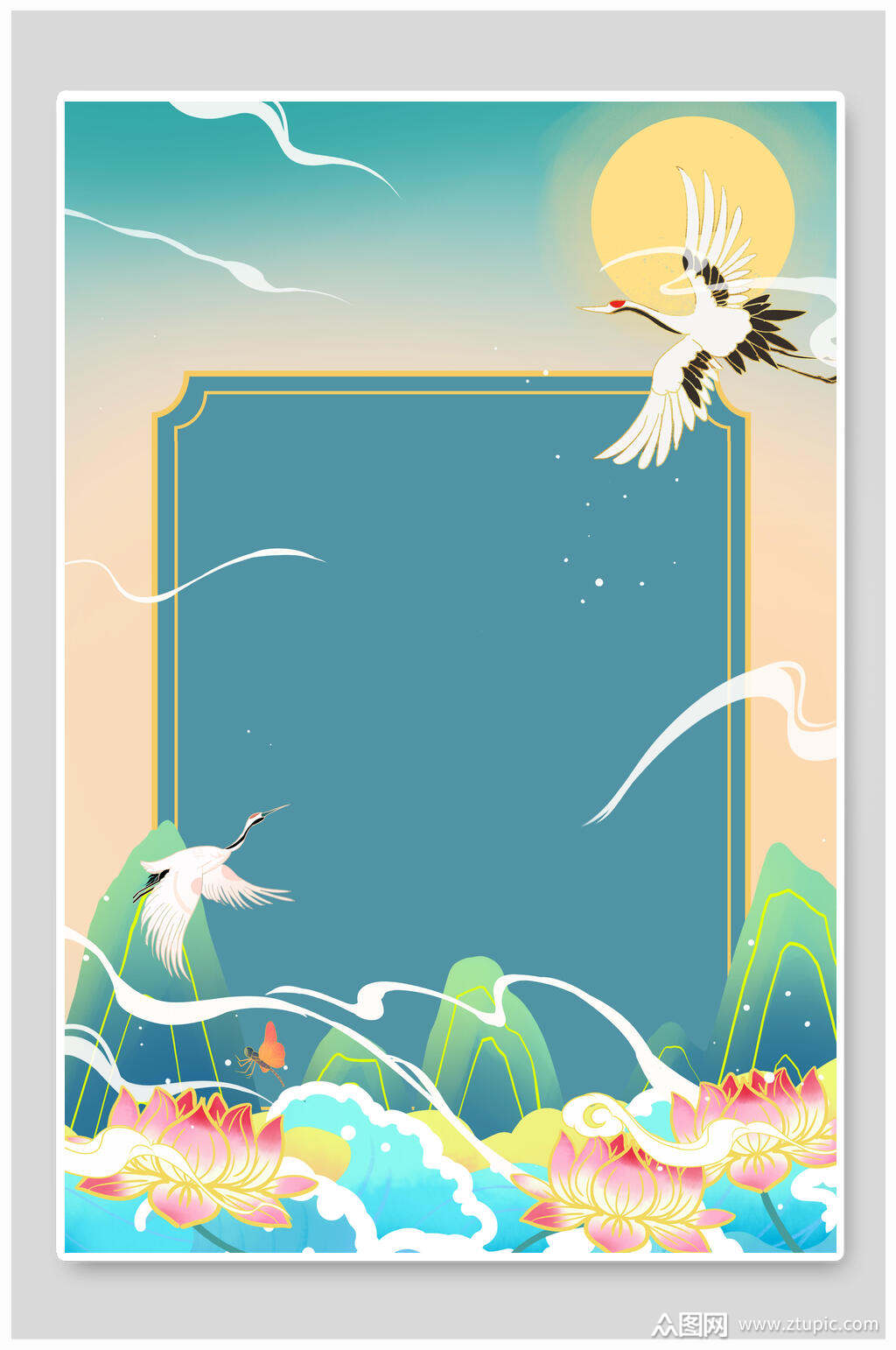 简约国潮风插画背景素材模板下载-编号3669517-众图网