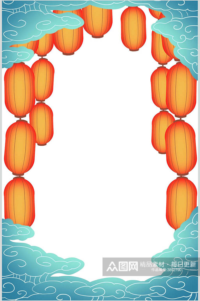 典雅大气祥云灯笼国潮边框素材素材