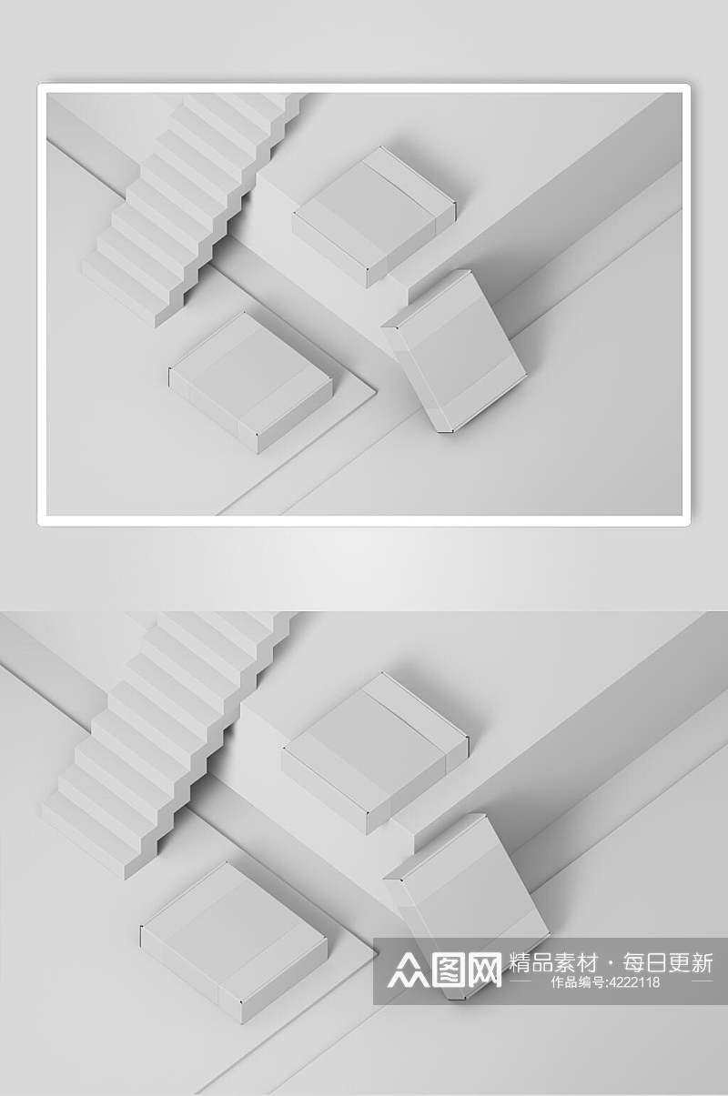 楼梯创意大气灰色白膜盒子场景样机素材