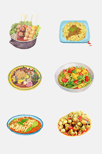 美味食品水彩手绘中式菜品免抠素材