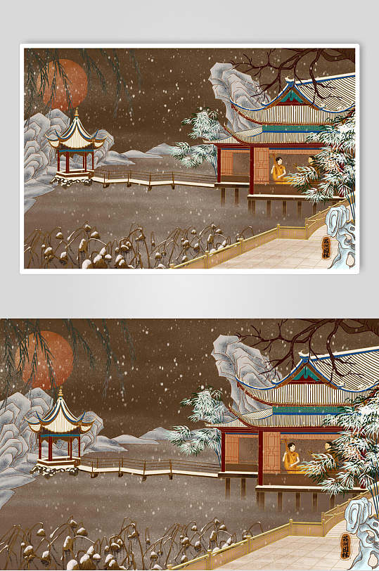 插画中国风创意古代建筑城楼城墙亭子插画素材素材立即下载国潮亭子