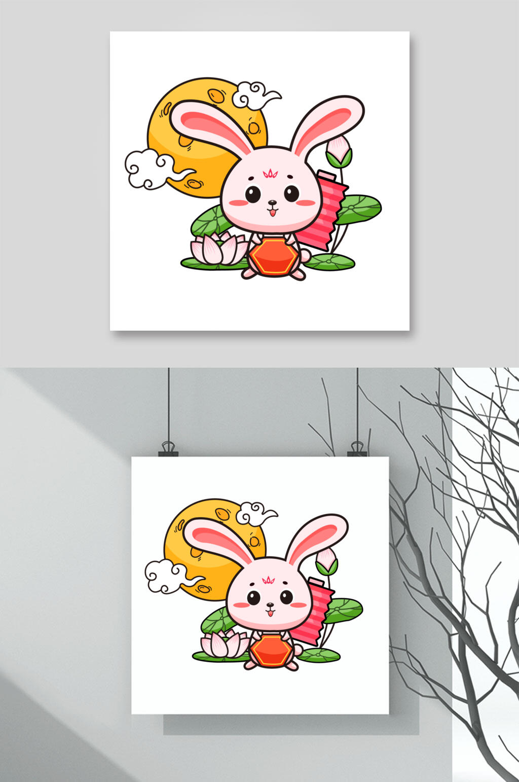 卡通中秋玉兔插画矢量素材素材