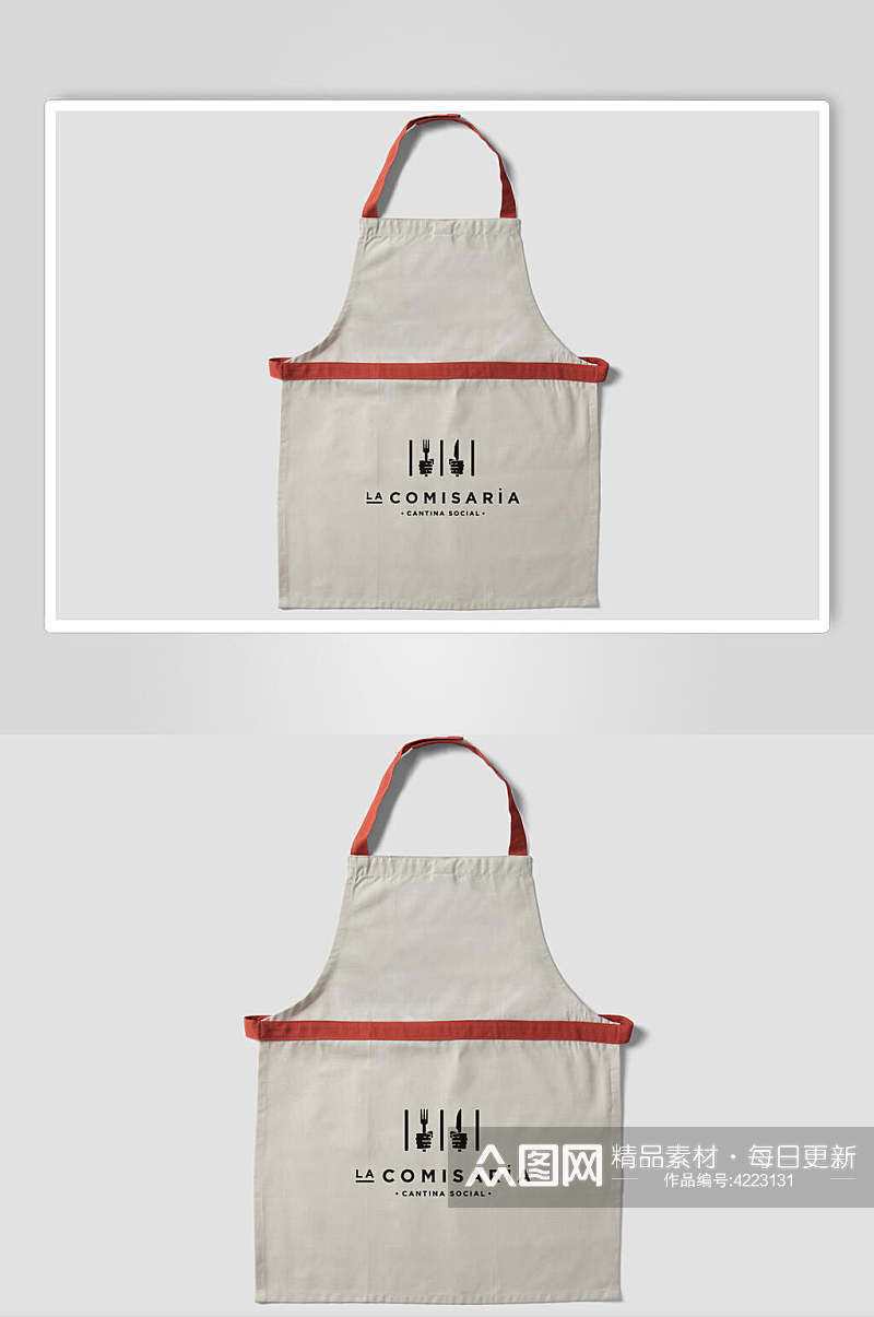 刀叉黄红餐厅厨师围裙logo品牌样机素材