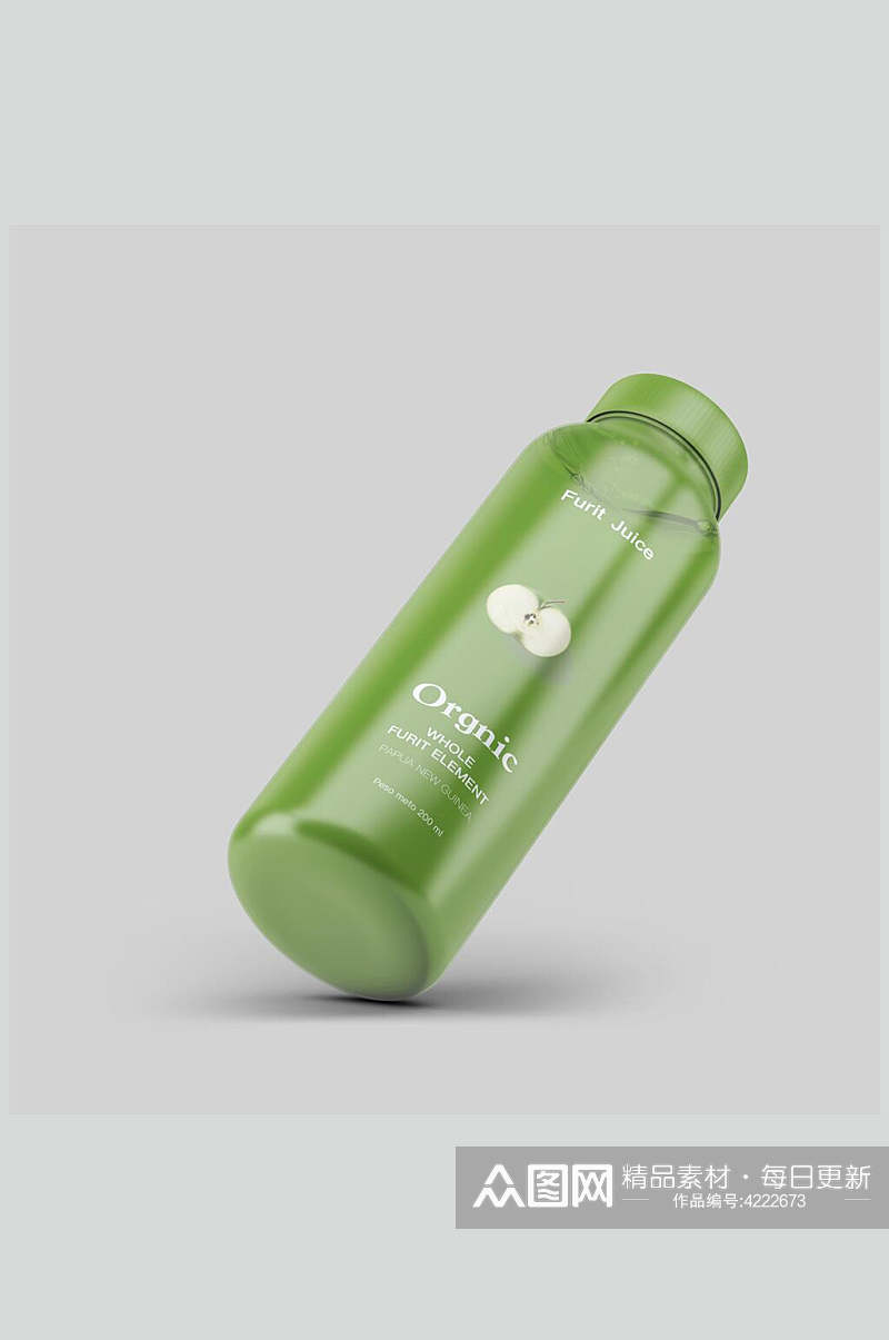 绿色反光饮料果汁果蔬塑料瓶包装样机素材