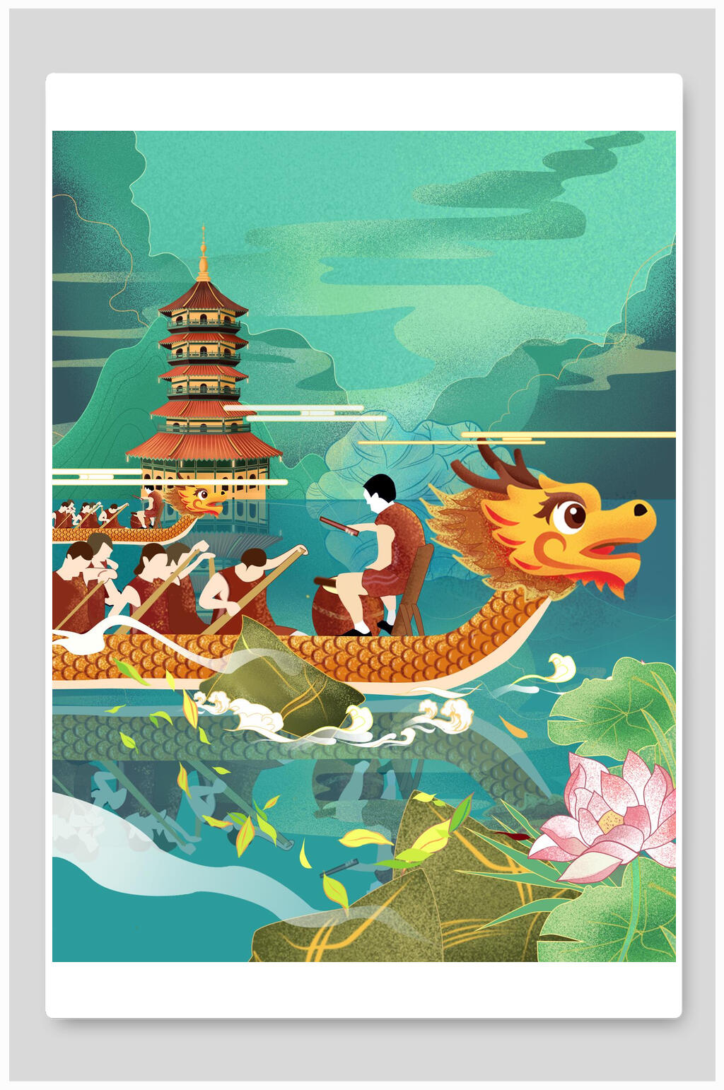 端午節(jié)日龍舟比賽插畫(huà)素材