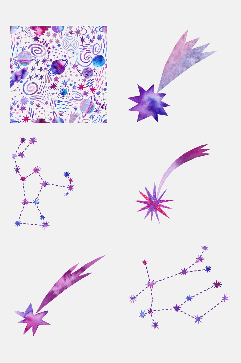 唯美点线水彩紫色梦幻宇宙星球免抠素材素材