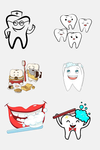 创意卡通健康牙齿刷牙免抠素材
