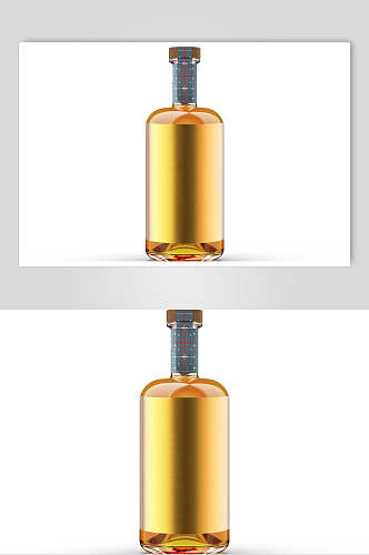 反光黄色高端大气酒瓶包装贴图样机