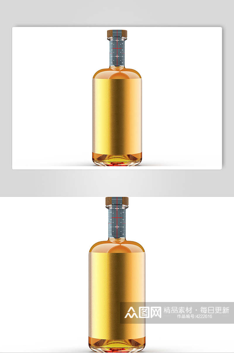 反光黄色高端大气酒瓶包装贴图样机素材